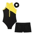 thumbnail image 4 of Alvivi Kids Girls Ballet Dance Outfits Sleeveless Gymnastic Leotard with Shorts Hair Band Tracksuit Unitards Yellow&Black 6, 4 of 5