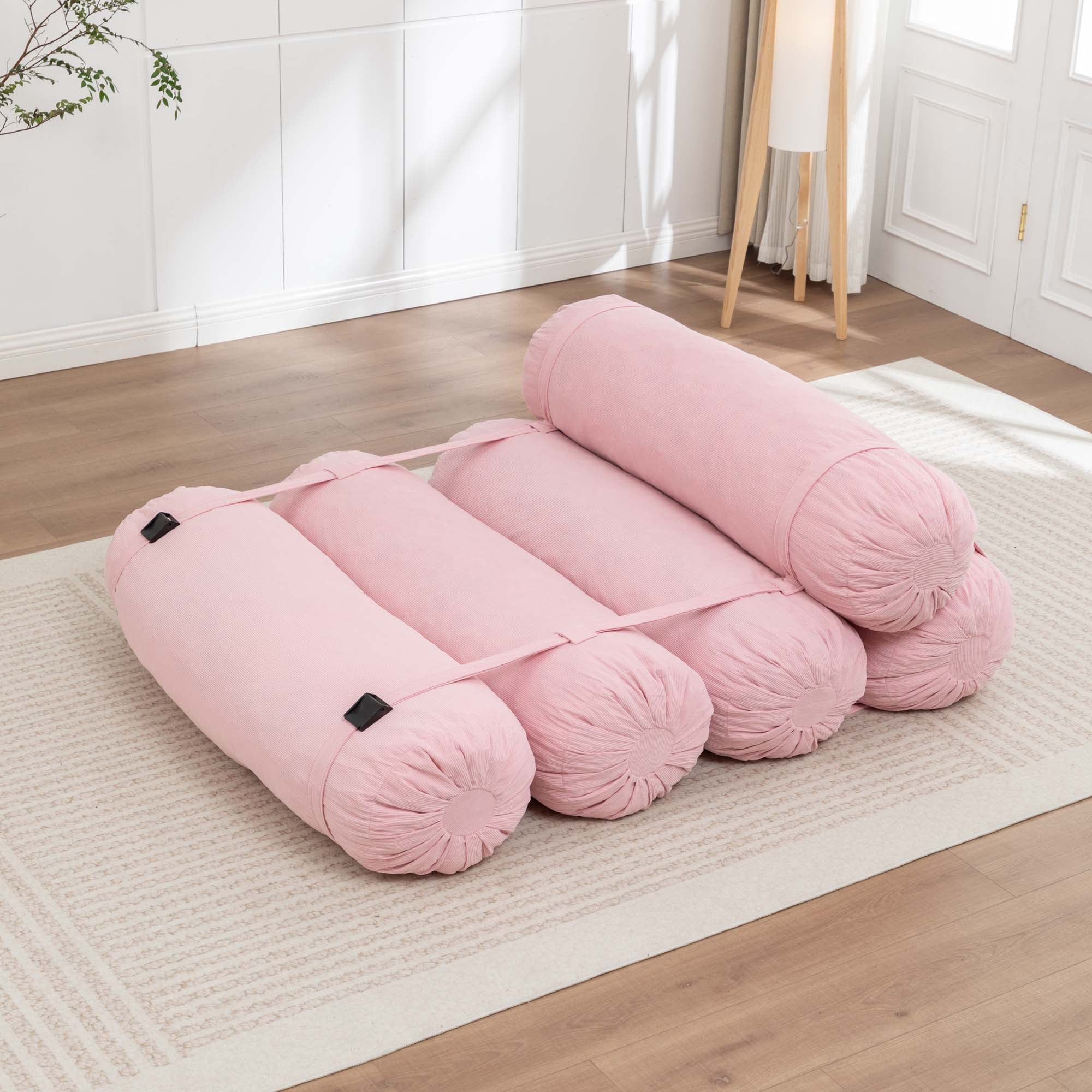 Miniyam 76" x 50" Pink Floor Sofa with Adjustable Straps Bean Bag Lounger for Living Room, Bedroom