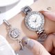 thumbnail image 3 of Juego de reloj de cuarzo para mujer con incrustaciones de diamantes de 2 piezas (plateado), 3 of 3