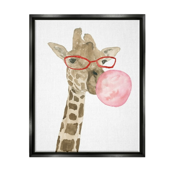 Stupell Fun Giraffe Bubblegum Animal Animals & Insects Painting Black Floater Framed Art Print Wall Art