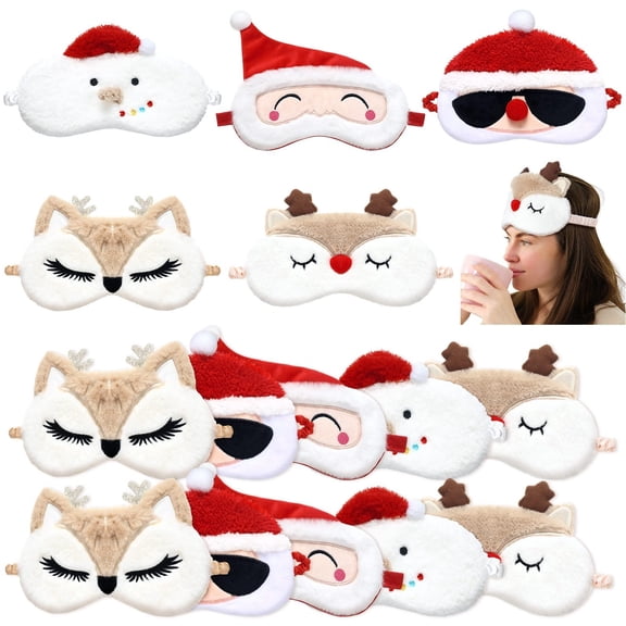 Wall hangs,5 Pack Sleepover Cute Animal Sleep Reindeer Blindfold Soft Plush Funny Santa Snowman For Adult Woman Home Travel