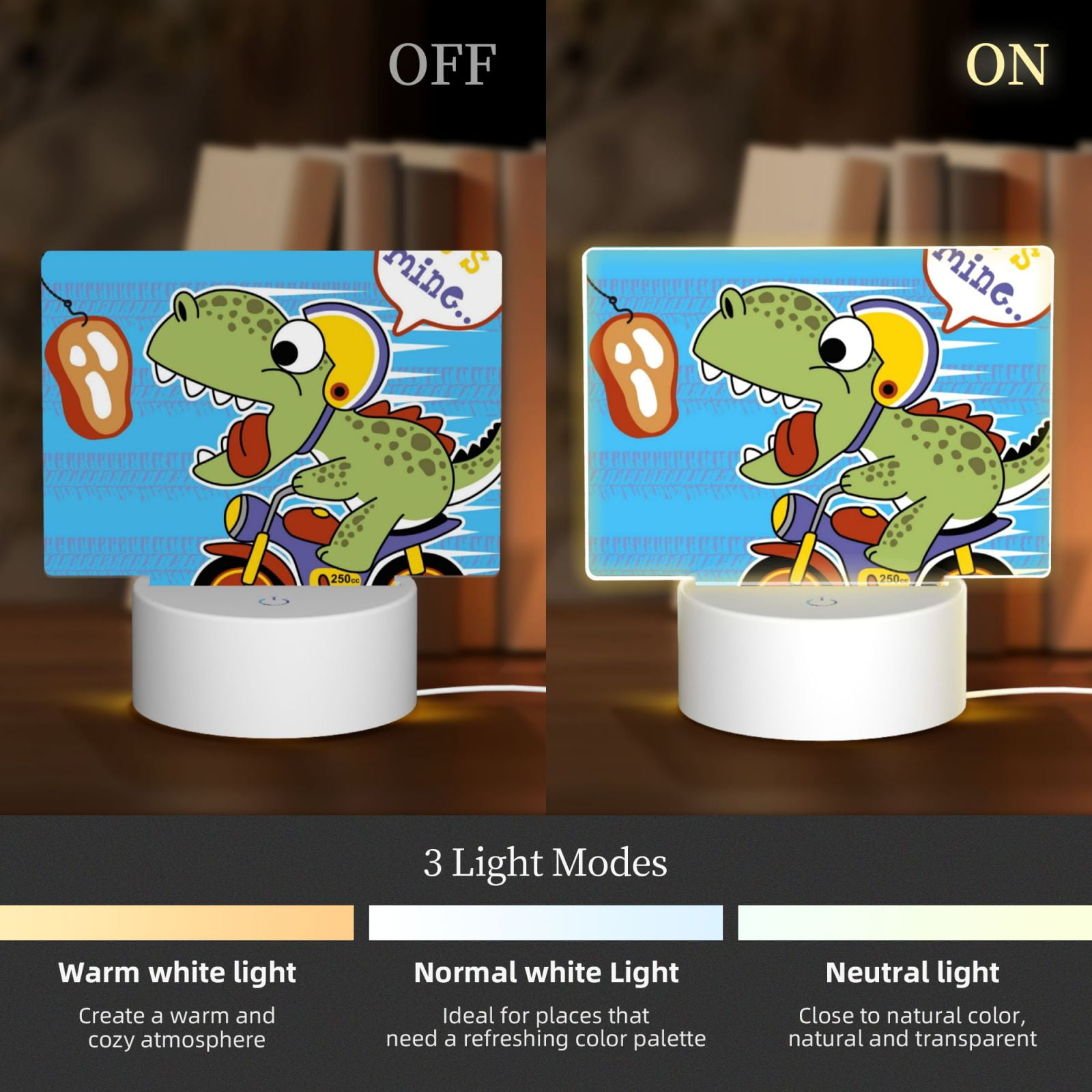 Vsdgher Dinosaur Riding a Motorcycle Rectangular Acrylic Night Light Acrylic Sleep Night Light Friend Gifts for Birthday Gifts for Women Teens Boys Girls