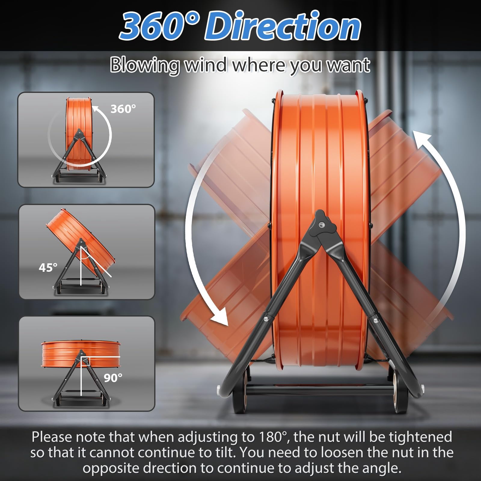 Nordic Hygge 30 in. 14000 CFM Heavy Duty 3-Speed Industrial Drum Fan with 360-Degree Tilt in Orange