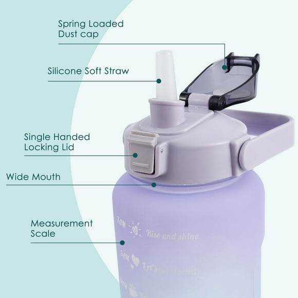 Everso Botella Water Motivacional 2L con Tiempo y Capacidad, Botella Deportiva Water, Marcas de Tiempo de Seguimiento Medidas Diarias, Copa Water