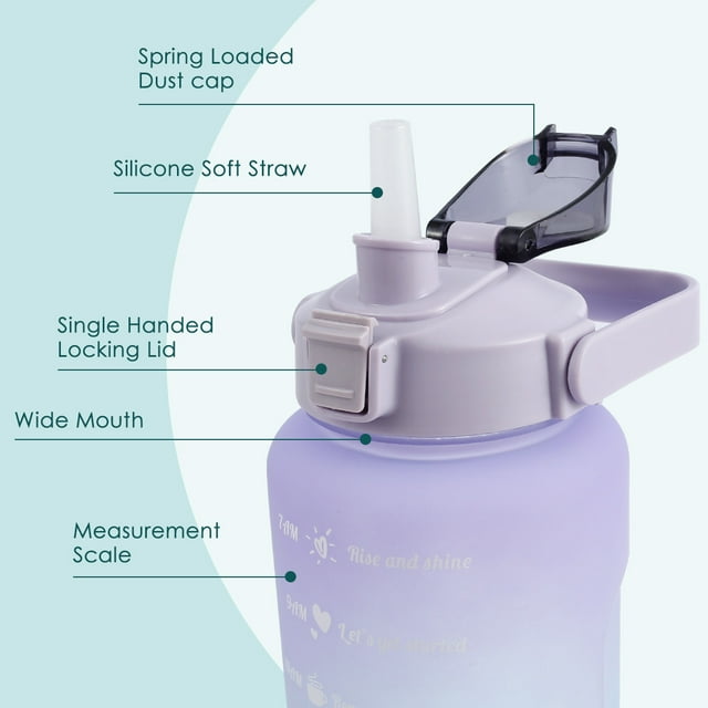 Everso Botella Water Motivacional 2L con Tiempo y Capacidad, Botella Deportiva Water, Marcas de Tiempo de Seguimiento Medidas Diarias, Copa Water
