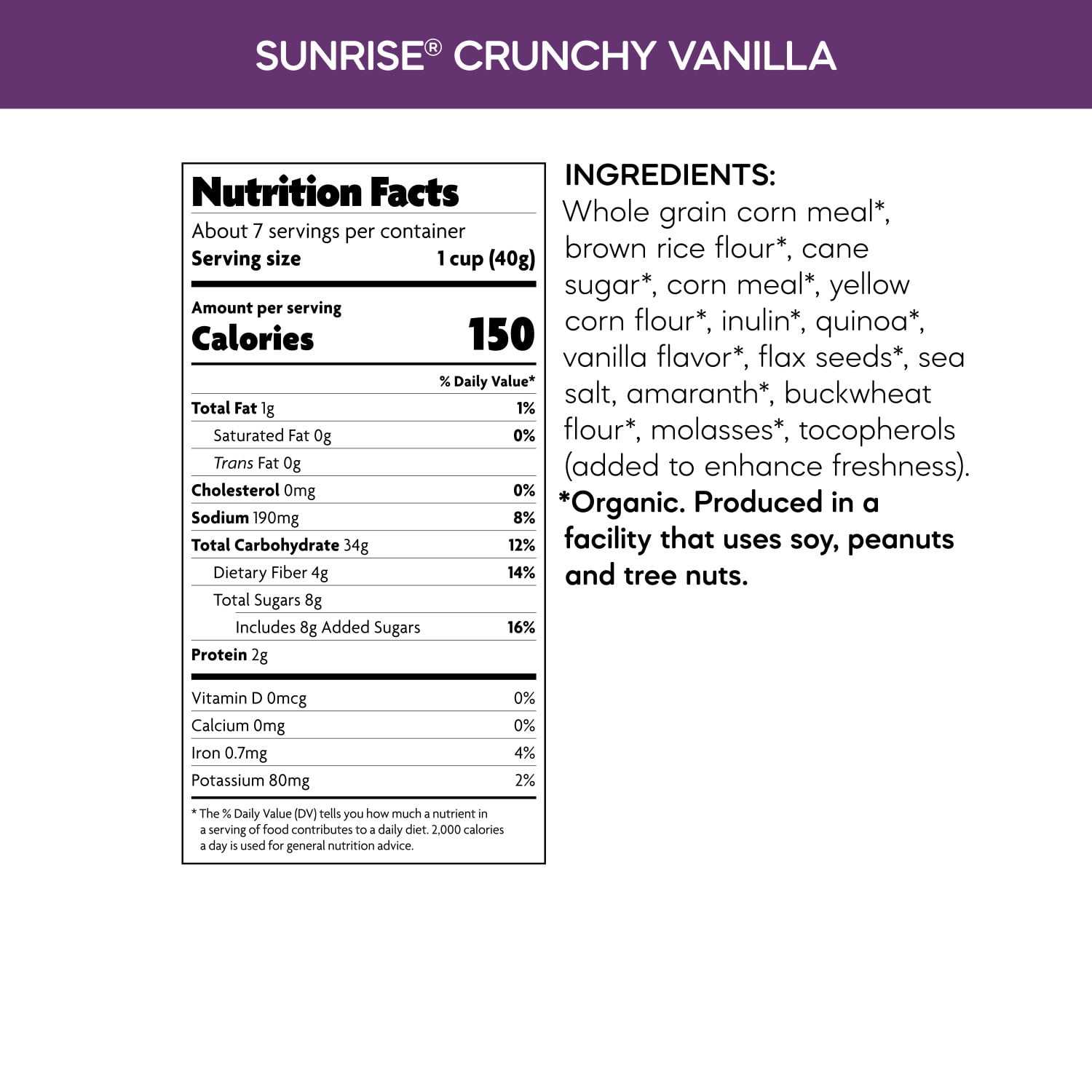 Nature's Path Organic Sunrise Crunchy Vanilla Breakfast Cereal, 10.6oz Box (pack of 12)