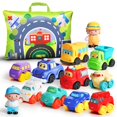 thumbnail image 1 of Juego de juguetes para coche ALASOU de goma blanda para niños de 1 año con tapete y bolsa, 12 unidades, 1 of 6