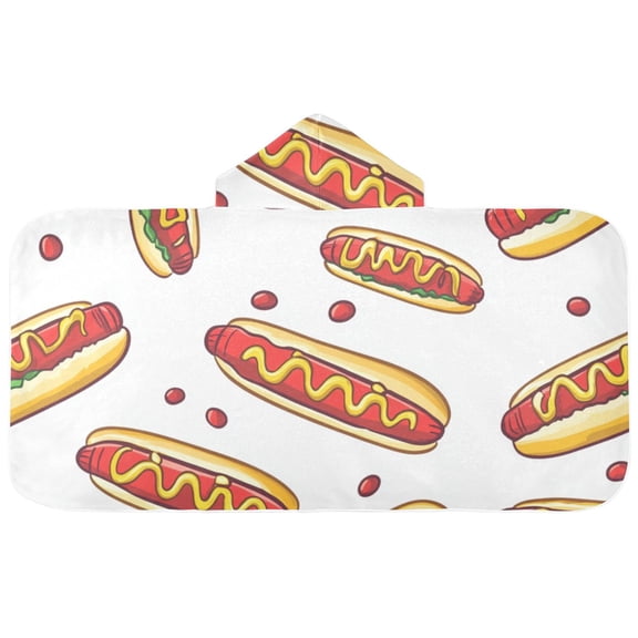 Cartoon Hot Dogs Hooded Beach Towel Kids Bath Towels Quick Dry for Pool Swiming 50" x 23.5" Microfiber Soft Bathrobe