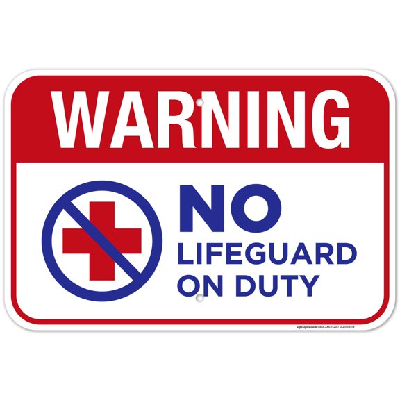 Warning No Lifeguard On Duty Sign, Pool Sign,