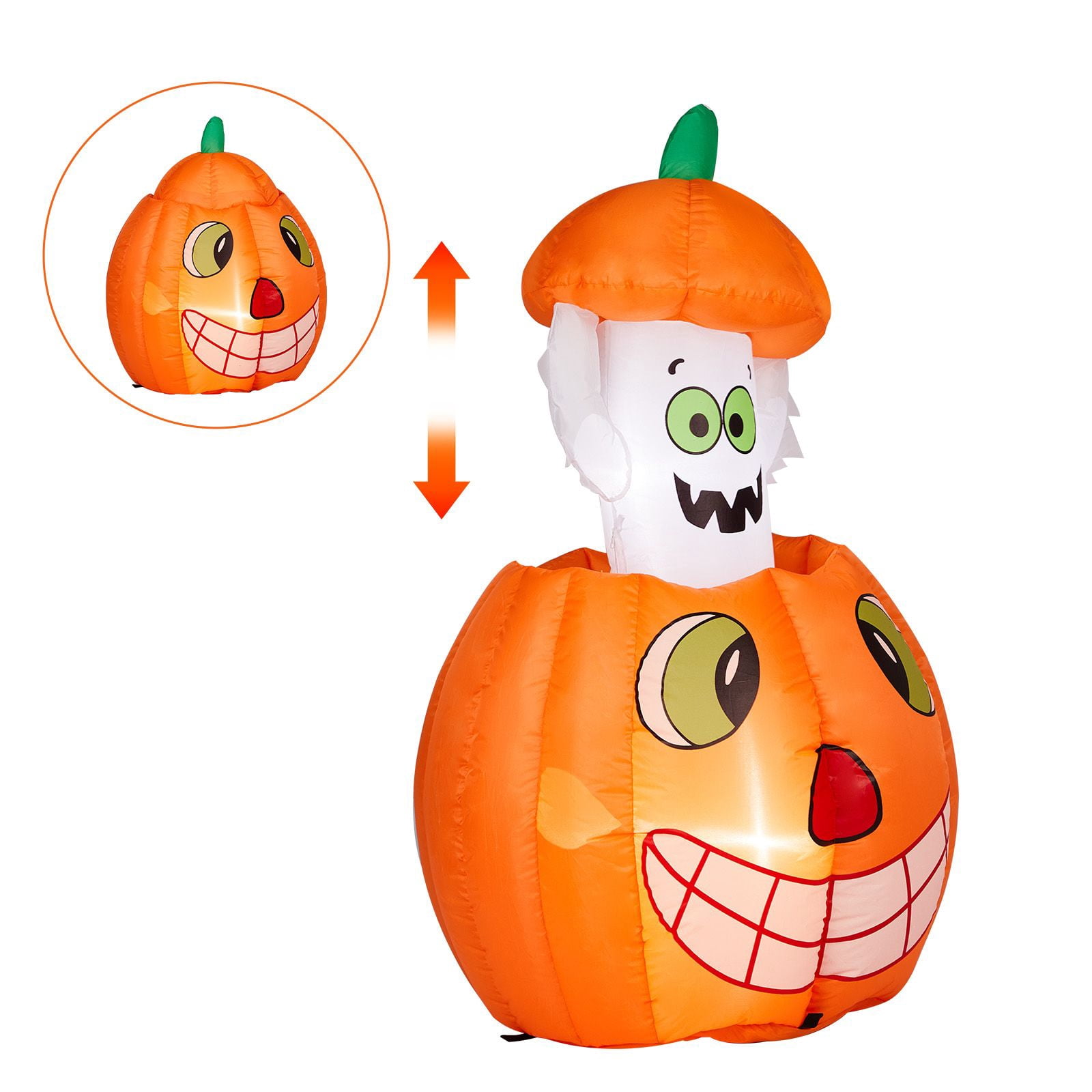 2.8FT Inflatable Animated Pumpkin Ghost Halloween Decor with Built-in LED Lights Waterproof Polyester Blow Up Ornament for Indoor Outdoor