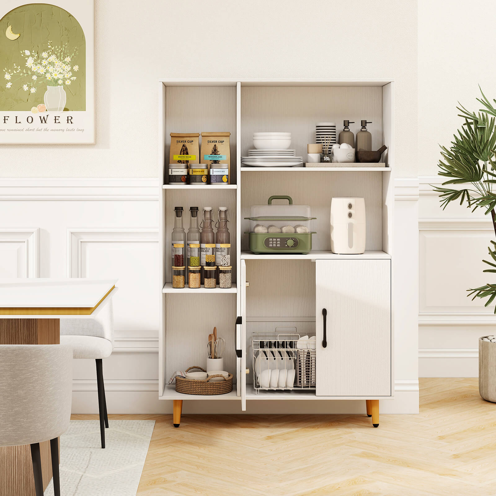 Costway HW63875 Floor Storage Cabinet Free Standing Wooden Display Bookcase Side Decor Furniture