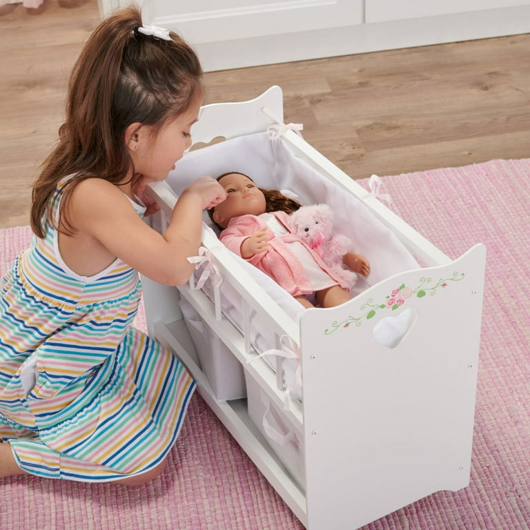 Badger Basket Doll Crib with Two Baskets White Rose