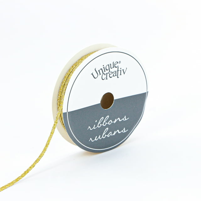UNIQUE CREATIV, Ribbon, Galena, Gold, 52% nylon, 48% metallic, 3mm x 4.57m (⅛" x 5 yds)