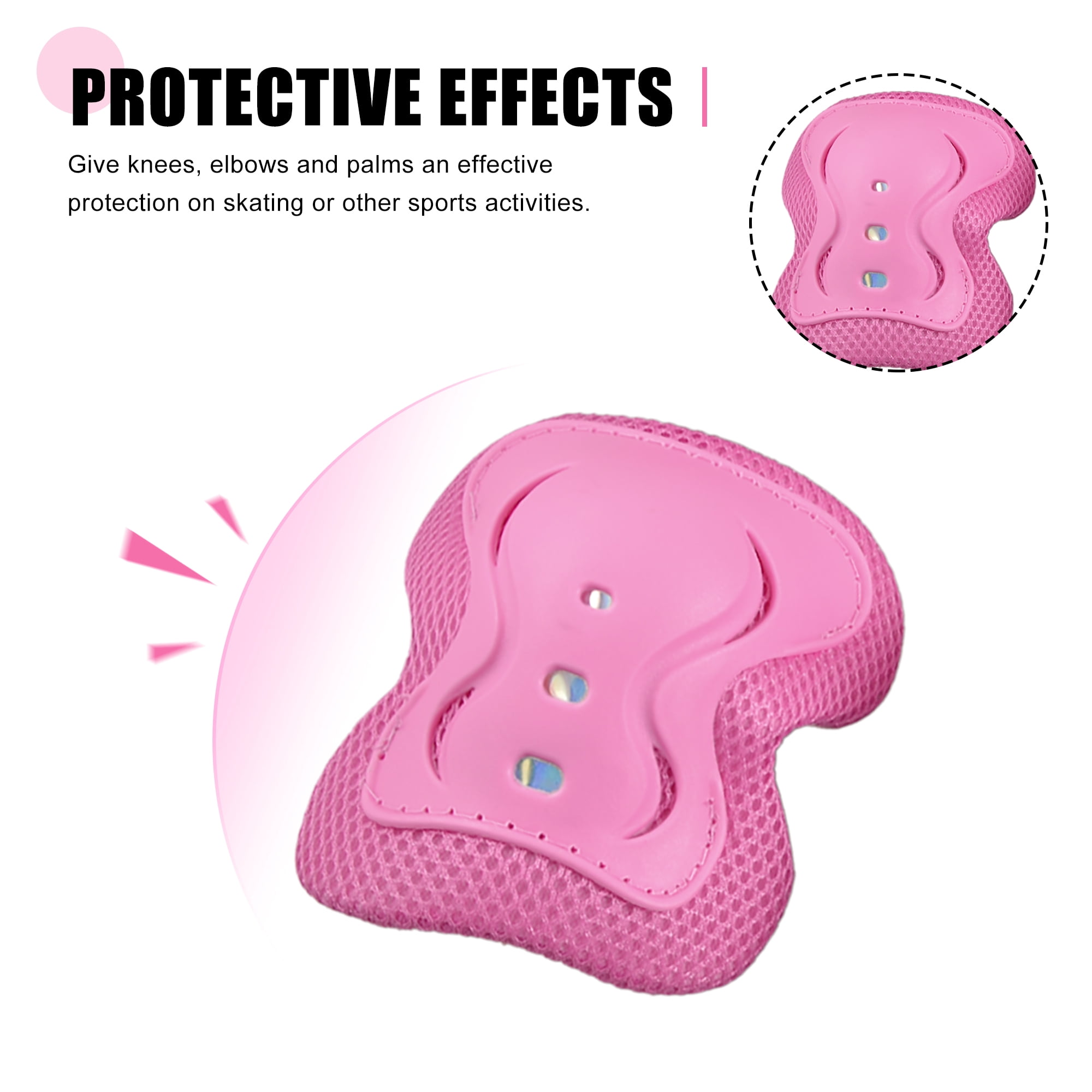 6-Pack Kids Cycling Roller Skating Plastic Wrist Elbow Knee Protector Pads Pink