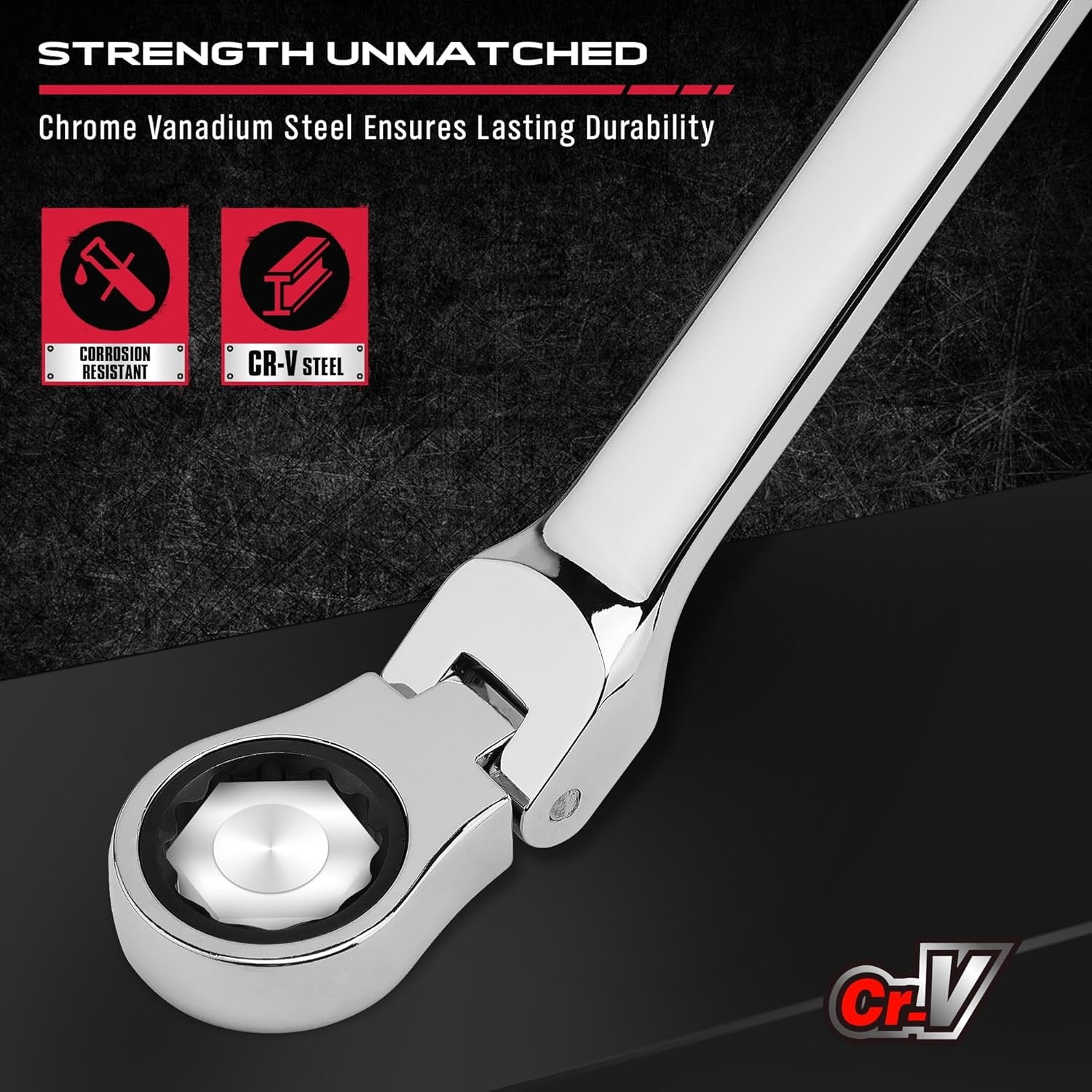 Extra Long Flex-Head Ratcheting Wrench Set, Anti-Slip 6-Piece Double Box End Wrench Set, 72-Teeth, Metric 8-19mm, CR-V Steel Wrench with Rolling Pouch