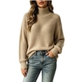 thumbnail image 2 of thefmos Women's Mock Neck Long Sleeve Knit Sweater Loose Fit Solid Color Casual Pullover Fashion Fall Winter Clothes, Khaki 2XL, 2 of 6