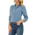 thumbnail image 5 of MODA NOVA Junior's Classic Long Sleeve Loose Button Bown Denim Shirt Light Blue M, 5 of 7
