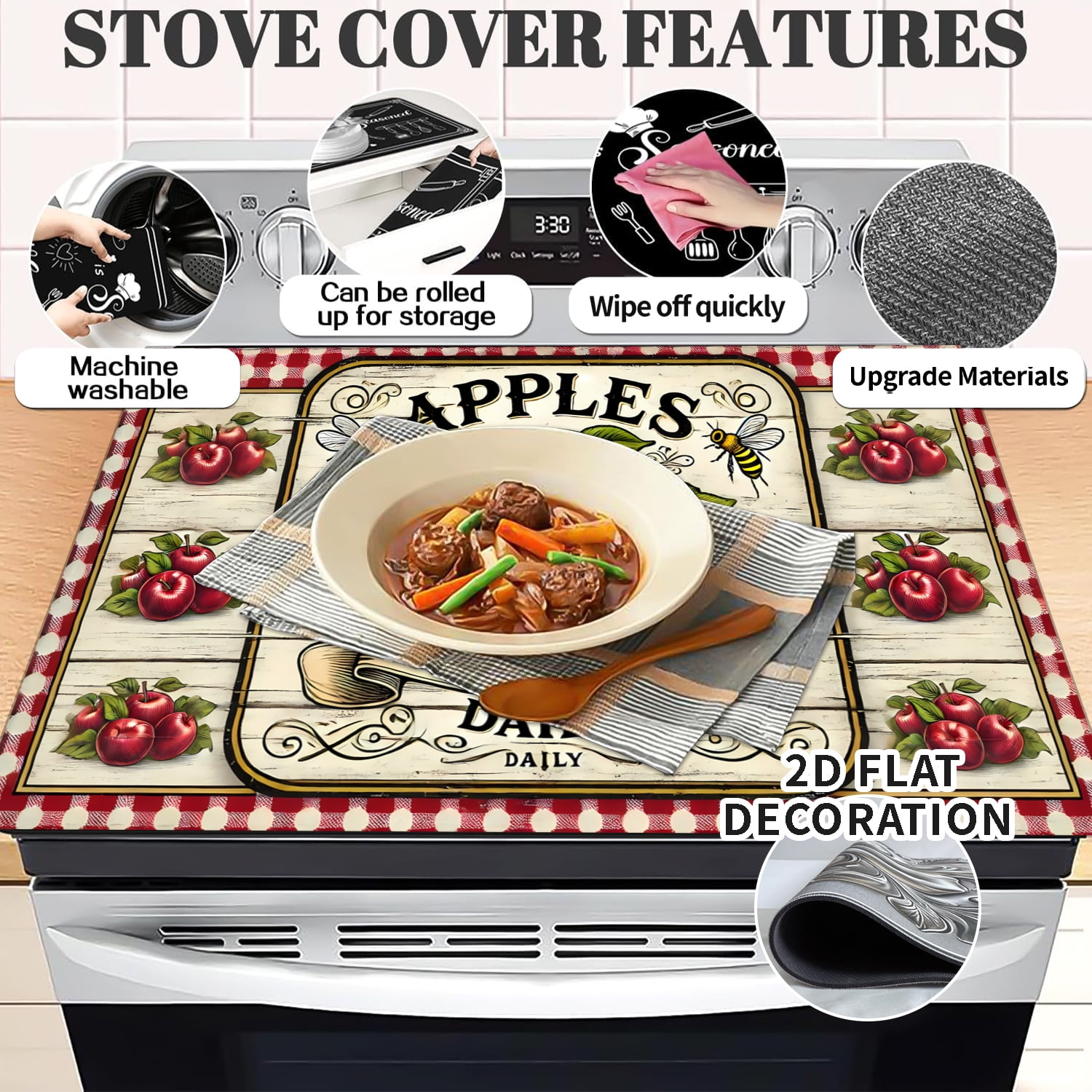 Stove Top Cover for Electric Stove 28 "x 20 ", fruit pattern Heat Resistant Glass Top Stove Cover Protector, Induction Cooktop Protector Stove Top Covers Mat, Kitchen Flat Stove Top Covers