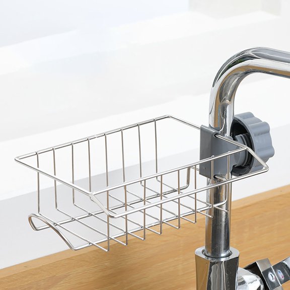 Rustproof Dish Drying Rack,Kitchen Stainless Steel Faucet Storage Rack Sink Shower Basket Sponge Drain Rack