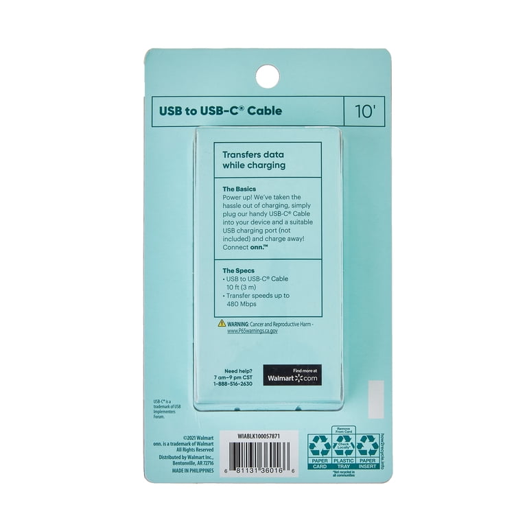 onn. 10ft USB to USB-C Sync & Charge Cable photo 2