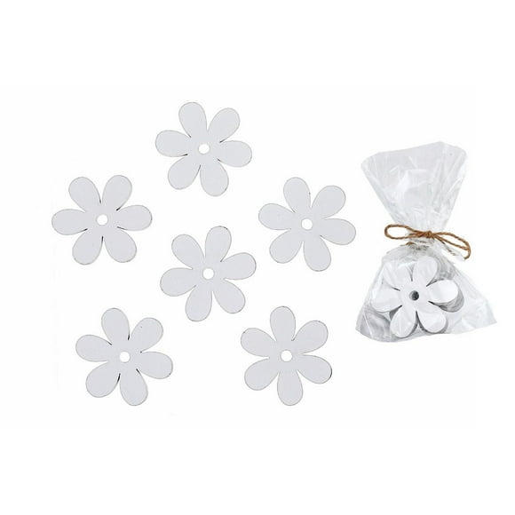 IH Casa Decor 6 Pk Wood Ornaments Daisy White - Set of 2