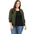 thumbnail image 1 of GRACE & GRANDEUR Women's Plus Size Contrast Trim Zipper Hip Length Bomber Jacket, 1 of 7