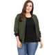 thumbnail image 1 of ChaqueBomber LigeBolsillo CremalleRibete En Contraste TalGrande PaMujer Verde XXL, 1 of 7