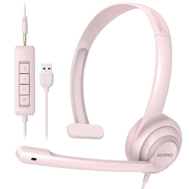 Auriculares NUBWO HW02 USB con micrófono y cancelación de ruido, color rosa