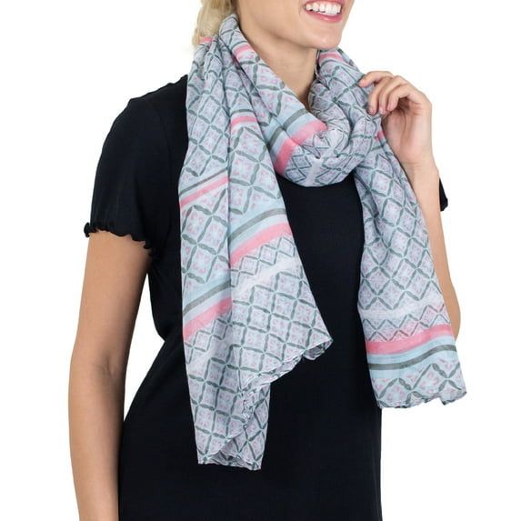 Tickled Pink 70 x 34” Diamond Print Scarf, Semi-Sheer, Light