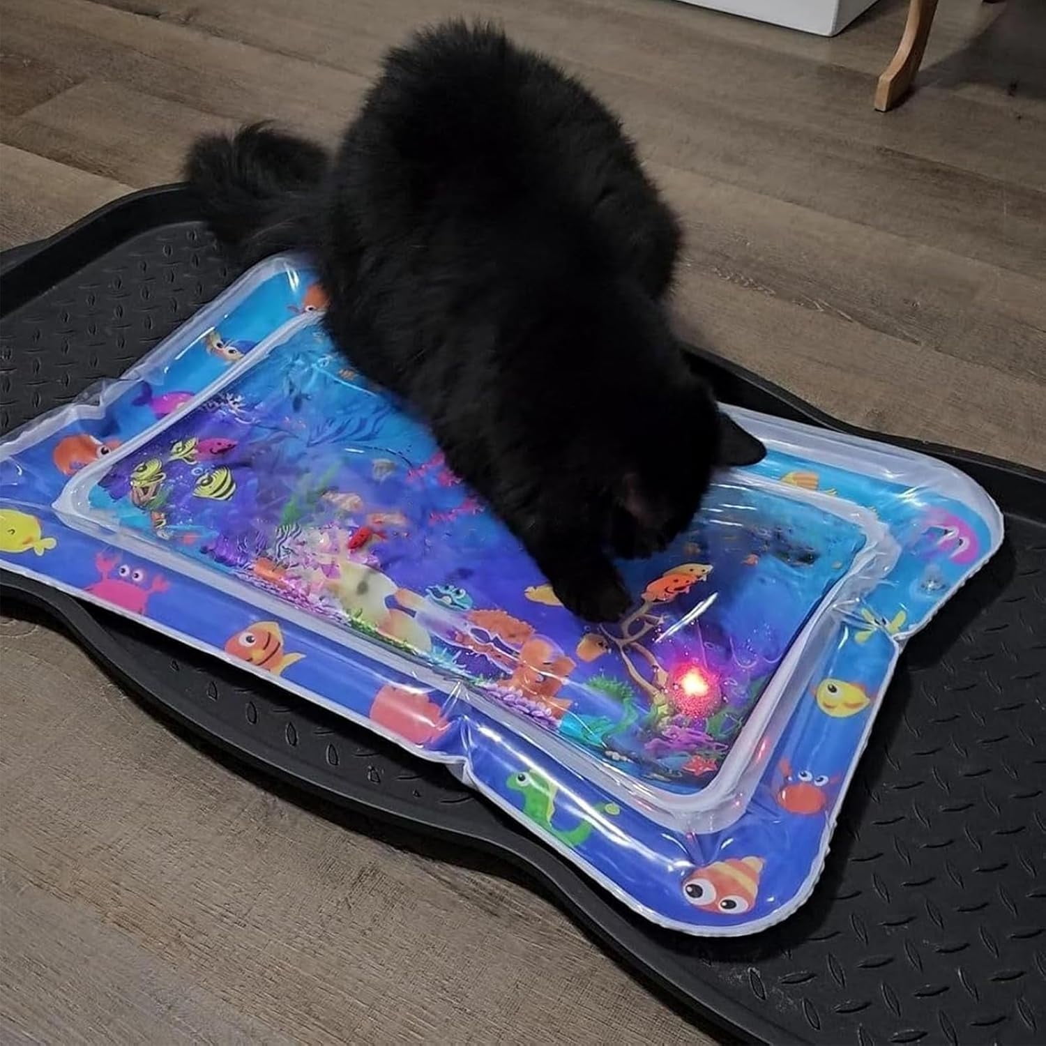 Glow Pad for Cats,  Multi-color Lighted Cat Water Play Mat with Floating Fish, Motion-Activated Glowpad for Cat, Thickened Leak-Resistant Pet Interactive for Indoor Play