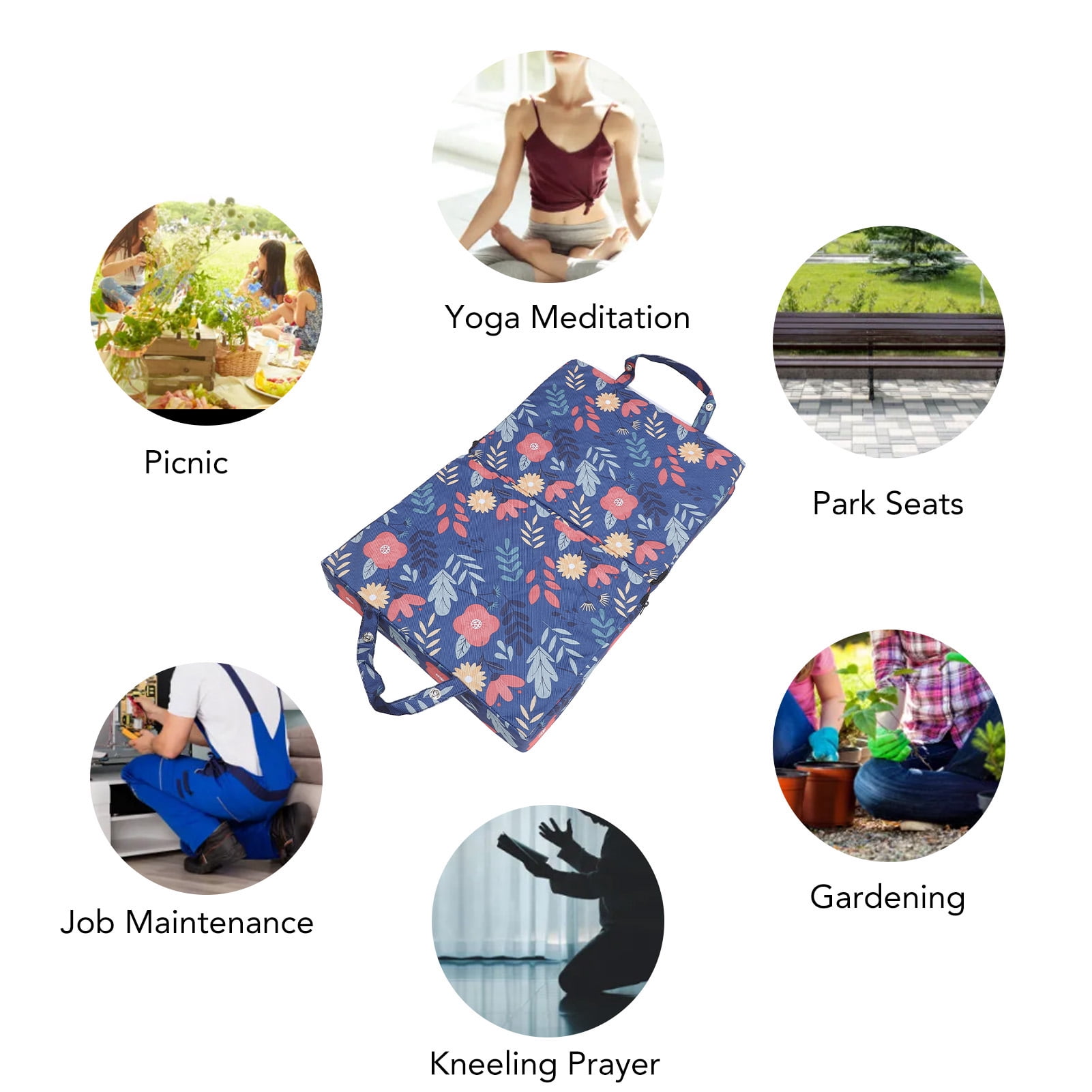 Rupoun Extra Thick Garden Kneeler Pad Multipurpose Portable Lightweight Knee Cushion Mat for Gardening Exercise Home Yardwork Baby Bath, 22x13.4x2.4 inches / 56x34x6 cm, Blue Flower Pattern