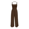 thumbnail image 6 of ZHOGXU Women's Jumpsuit Sleeveless Suspenders Solid Color Wide Leg Comfortable Fashion Romper For Everyday Wear,Brown,M, 6 of 6