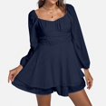 thumbnail image 2 of Womens Solid Jumpsuit Long Shorts Jumpsuit Sleeve Ruffle Layer Tie Jumpsuits Mini Short Romper Jumpsuit, 2 of 9