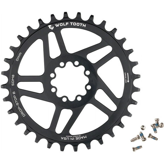 Wolf Tooth Direct Mount Chainring - 36t, SRAM Direct Mount, Drop-Stop B, For SRAM 8-Bolt Cranksets, 0mm Offset, Black