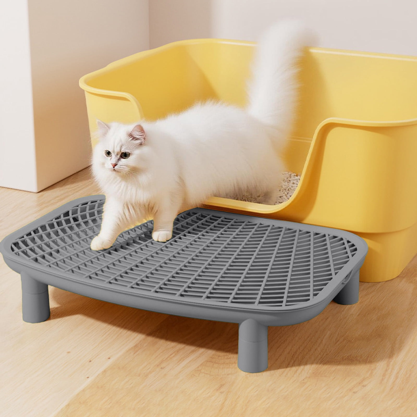 Qiopertar Double Layer Cat Litter Mat, Anti-Slip Litter Trapping Pad for Cat Box, Waterproof Pet Floor Mat with Sand Control Grooves for Bathroom Kitchen Laundry Room, Gray