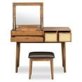 thumbnail image 3 of Euroco 43" Modern Makeup Dresser with Flip-top Mirror and Stool, Wood Vanity Set with Three Drawers, Brown, 3 of 8