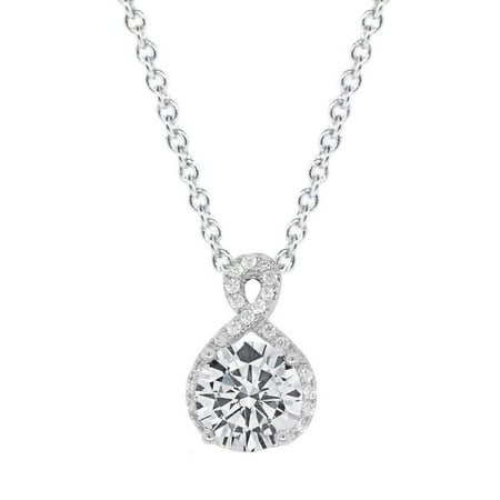 Alessandra 18k White Gold CZ Halo Infinity Pendant Necklace, Best Round Diamond Solitaire Cubic Zirconia Crystal Silver Necklaces Special-Occasion Jewelry