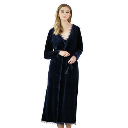 

New Style Ladies Korean Velvet Soft Skin-Friendly Solid Color Nightgown Suspender Pajamas Casual Home Wear Sexy Home Wear Dark Blue