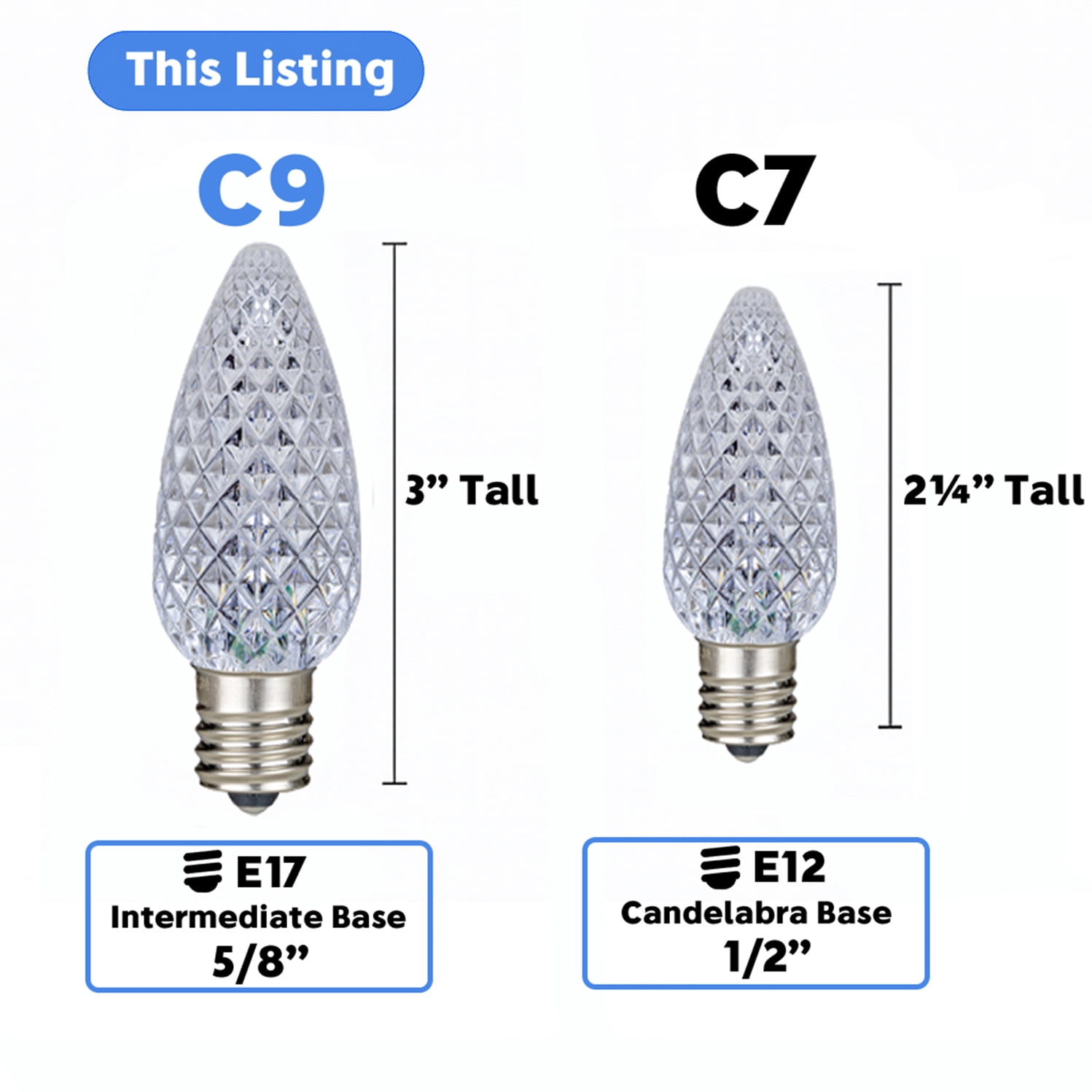 Novelty Lights Multicolor C9 LED Diamond Faceted Christmas Replacement Bulbs Dimmable 25 Pack