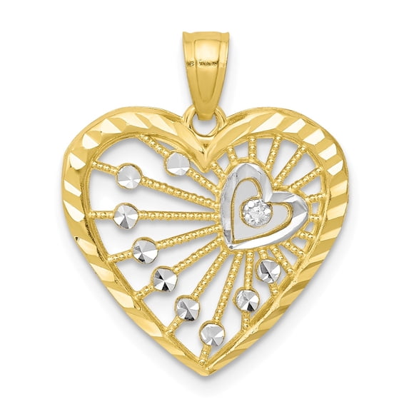 10k & Rhodium Heart Charm in 10k Yellow Gold w/ Rhodium Plating