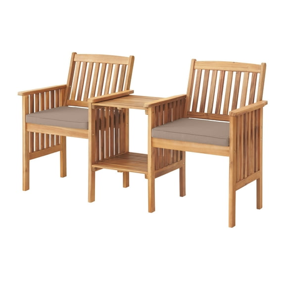 Alaterre Furniture Bristol Acacia Wood Outdoor Double Seat Bench with Attached Table, Natural