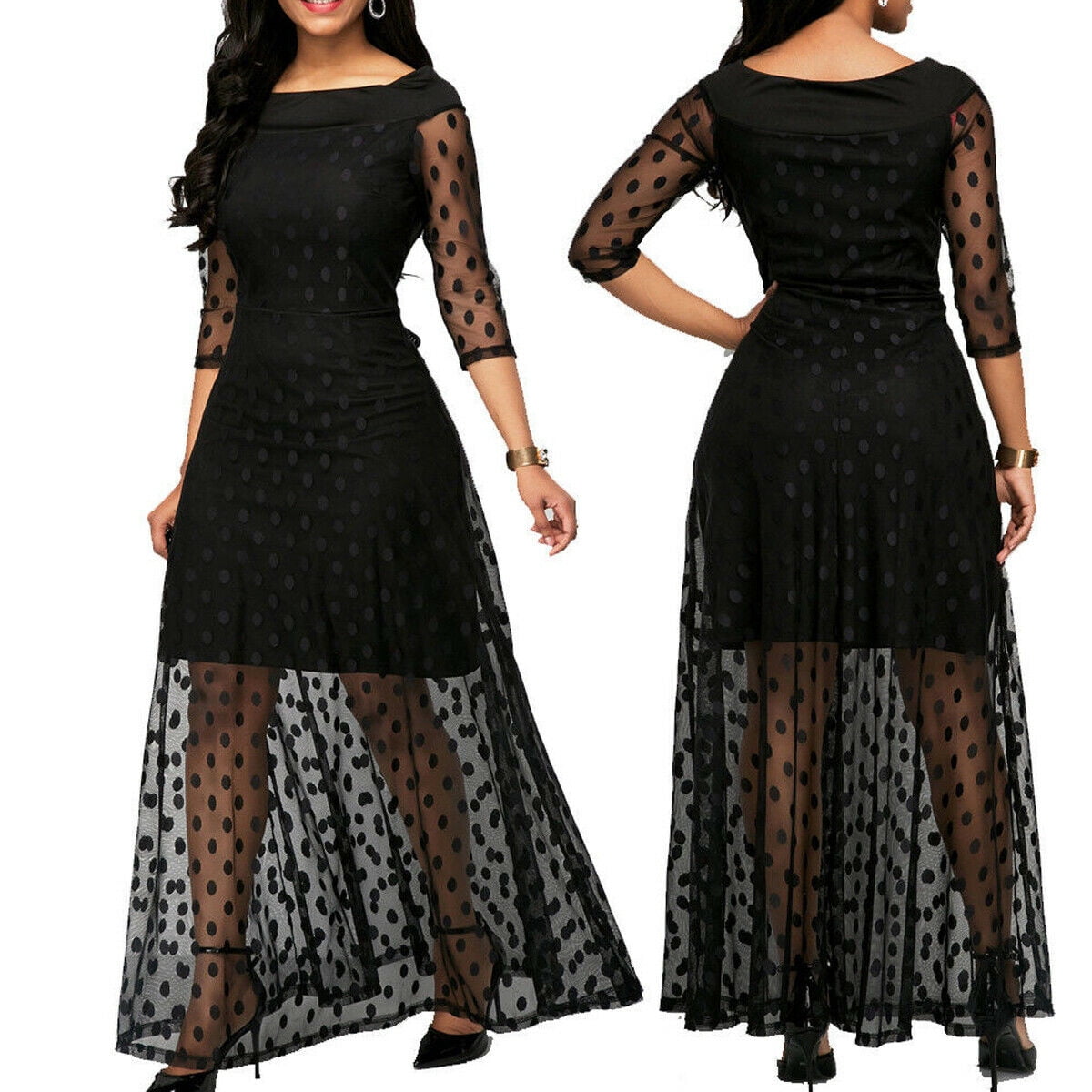 plus size three quarter sleeve maxi dresses