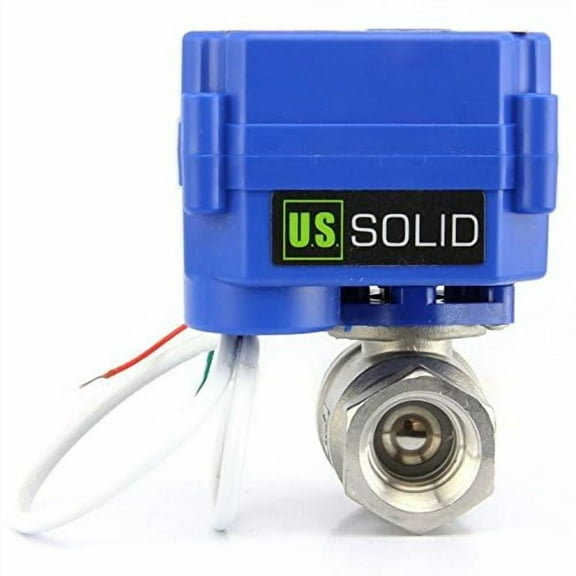 U. S. Solid IP65 Motorized Ball Valve 1/4 in NPT Full Port Stainless Steel AC 85-265V 2 Wire Auto Return Wiring Normally Open Blue Casing
