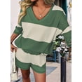 thumbnail image 5 of Women's Striped Oversized Sets Shirts Shorts for Summer Lounge Green S, 5 of 10
