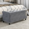 thumbnail image 5 of BELLEZE 35 Inch Storage Ottoman, Button-Tufted Ottoman Linen Storage Bench with Safety Close Hinge, Ottoman with Storage for Living Room, Entryway, Hallway, Foot Rest, Support 300lbs - Grey, 5 of 7