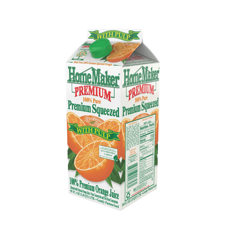 HomeMaker, Premium Squeezed Orange Juice with Pulp, Refrigerated