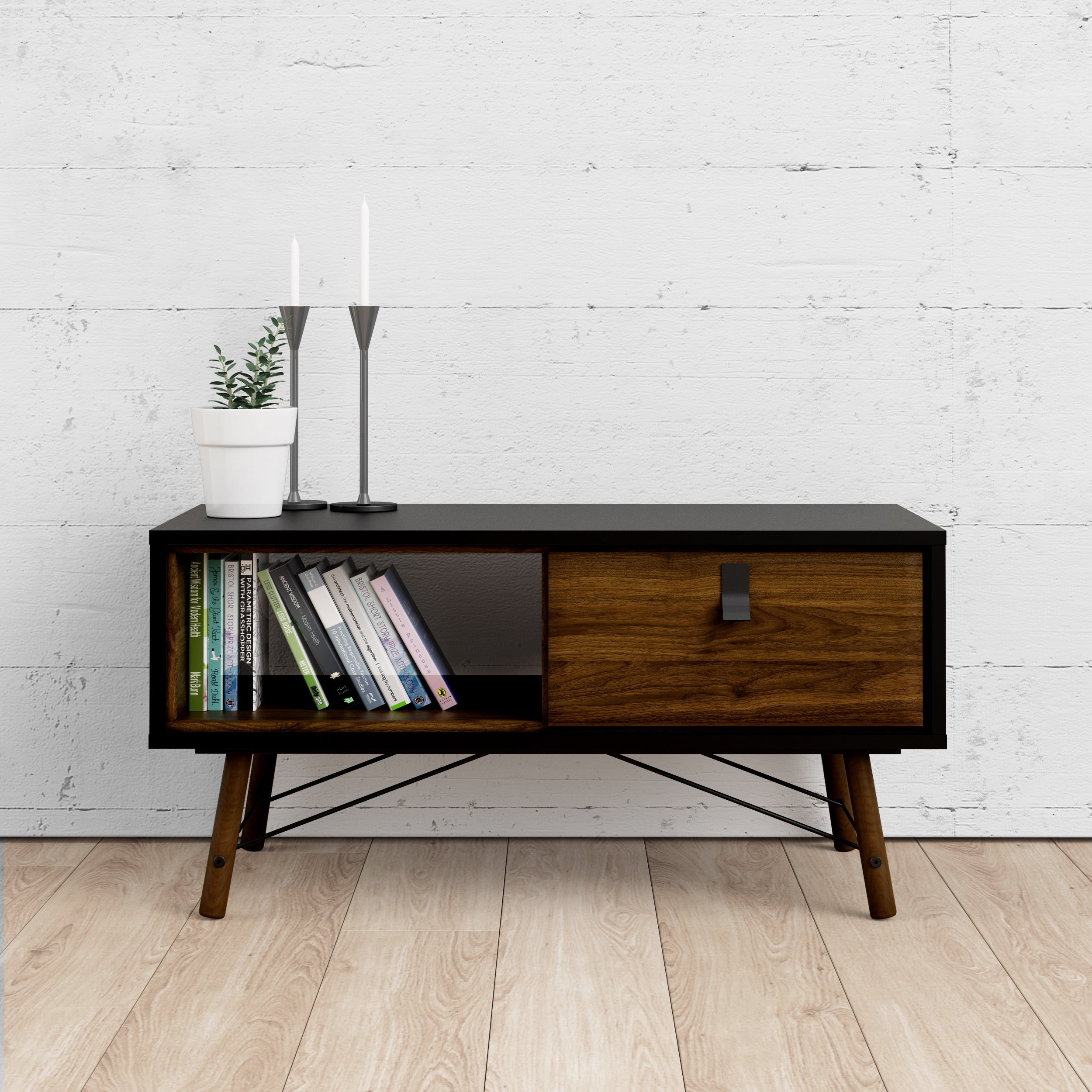 Tvilum Ry 1 Drawer Coffee Table, Black Matte/Walnut