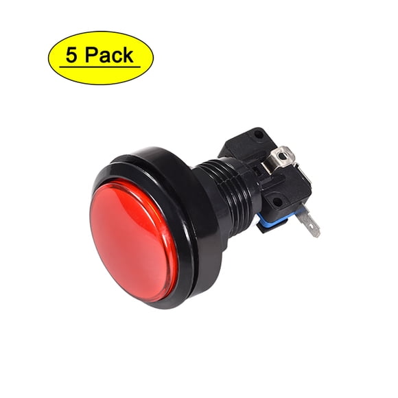 Botón de empuje para juegos de 46mm redondo, interruptor iluminado LED de 12V con microswitch para arcade, rojo, 5 piezas
