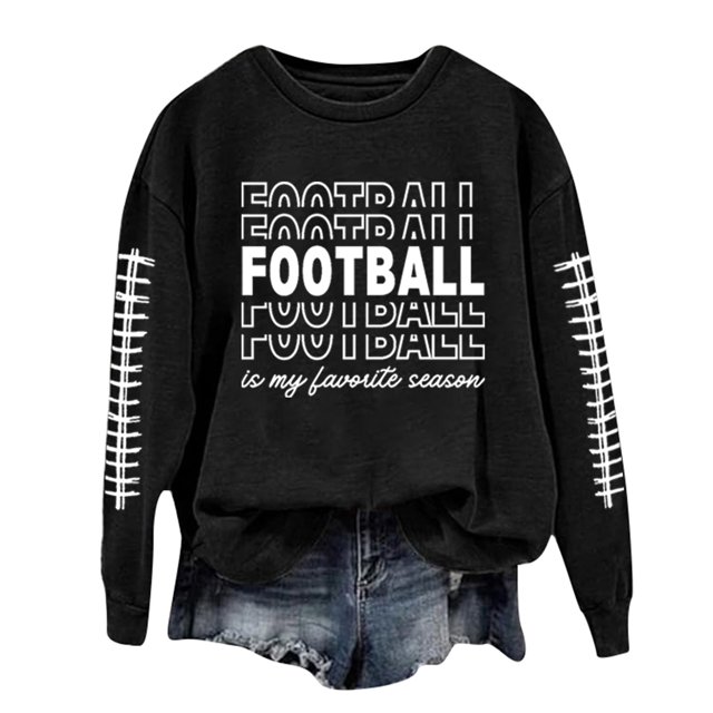 WEAIXIMIUNG Chandails d'Automne pour Femmes Grande Taille Femmes Décontracté Manches Longues Léger Col Rond Chandails Graphique de Football Imprimé Chandail Chandails Blouse Haut