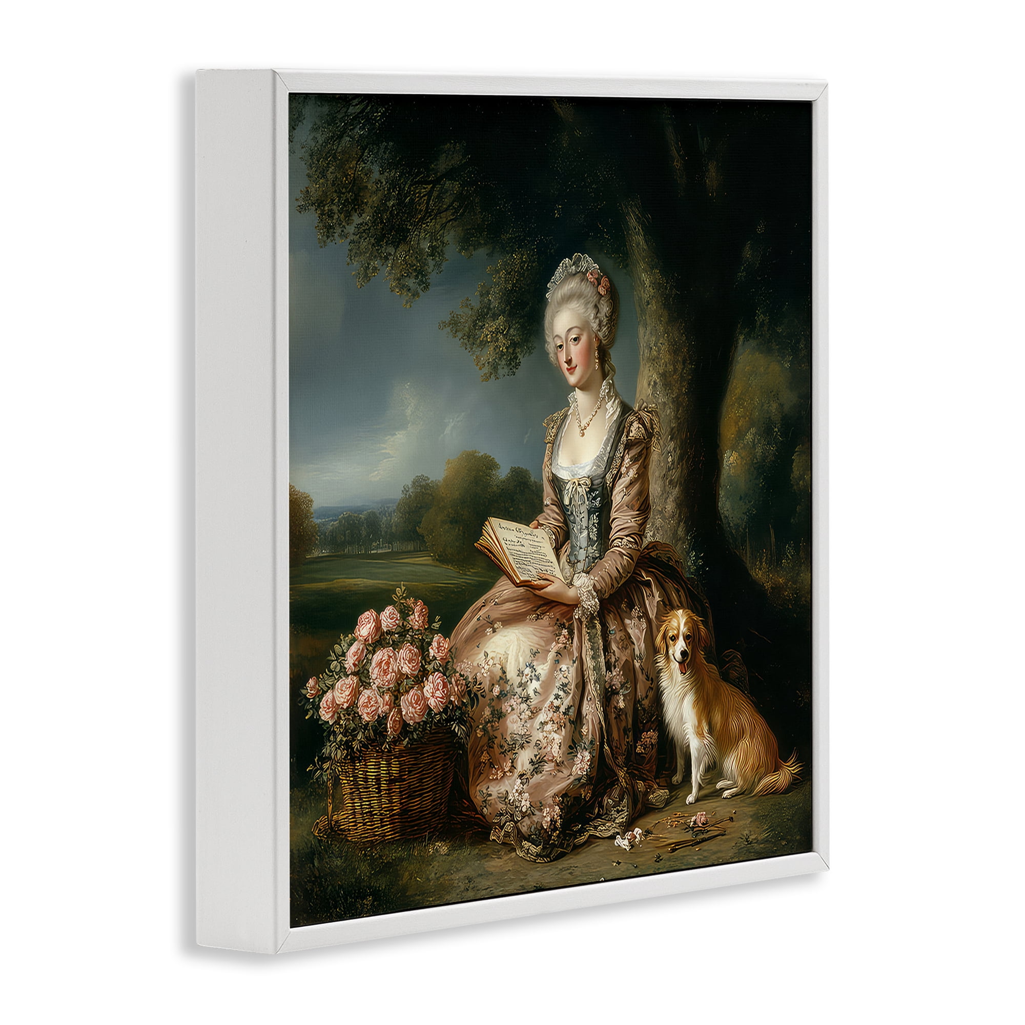 Stupell Industries Rococo Woman with Dog White Framed Giclee Art, design by The Wands Want